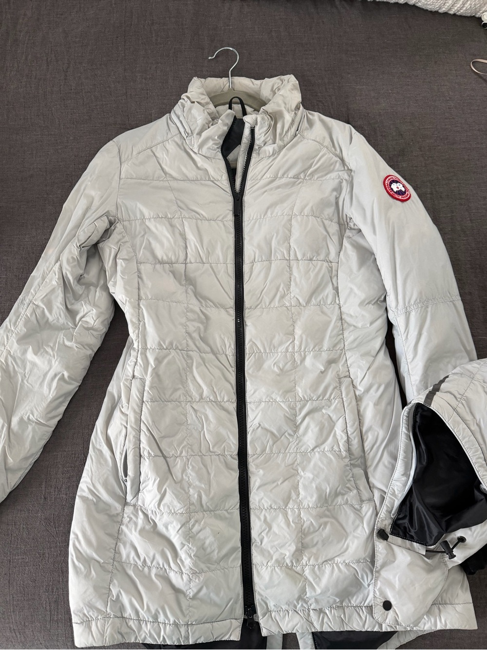 Canada Goose Light Gray Ellison Jacket Women's Puffer Coat with Hood